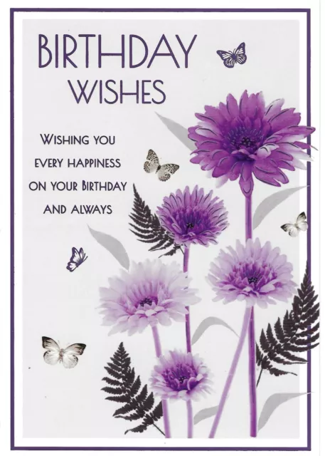 Open Female, Ladies Birthday Greeting Card 7"X5" Purple Flowers