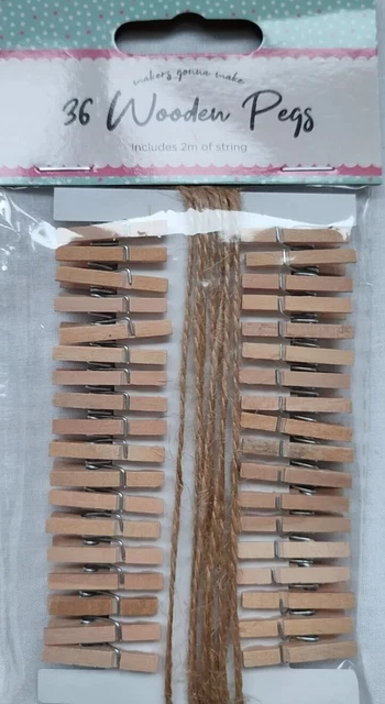 36 mini clavijas de madera para tarjetas y 2 metros cuerda yute artesanal pequeñas fotos colgantes clips