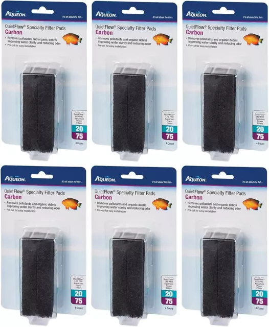 Aqueon 6 Pack of Carbon Specialty Filter Pads for QuietFlow LED PRO Filter 20...