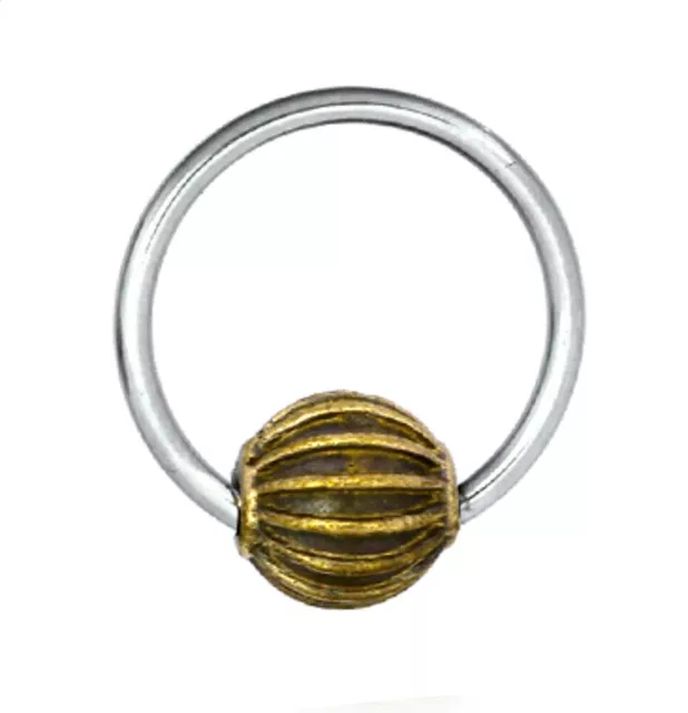 Universal Piercing Kugel Ring Edelstahl Brass Streifen Captive Bead gold