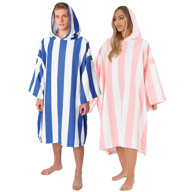 Dreamscene Streifen Kapuzenponcho Handtuch Erwachsene Bad Schwimmen Strand Wickelbad