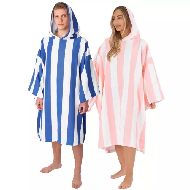 Dreamscene Stripe Hooded Poncho Towel Adult Bath Swimming Beach Changing Robe