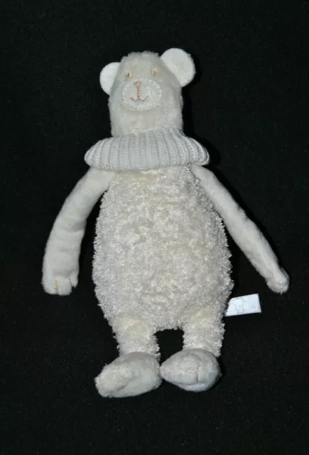Peluche doudou ours crème HAPPY HORSE col roulé tricot blanc 22 cm TTBE