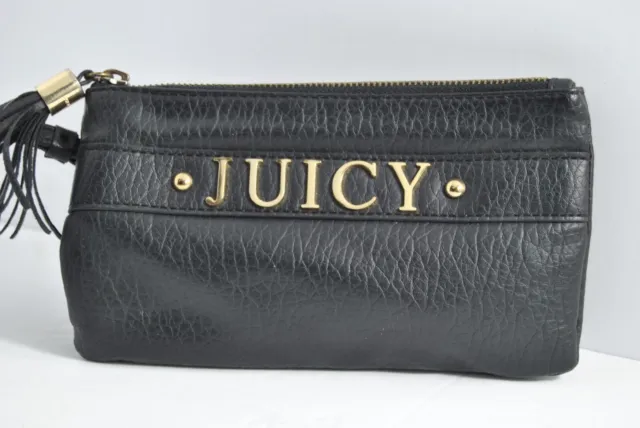 JUICY COUTURE Black Wristlet Clutch Bag Two Zipper Compartments