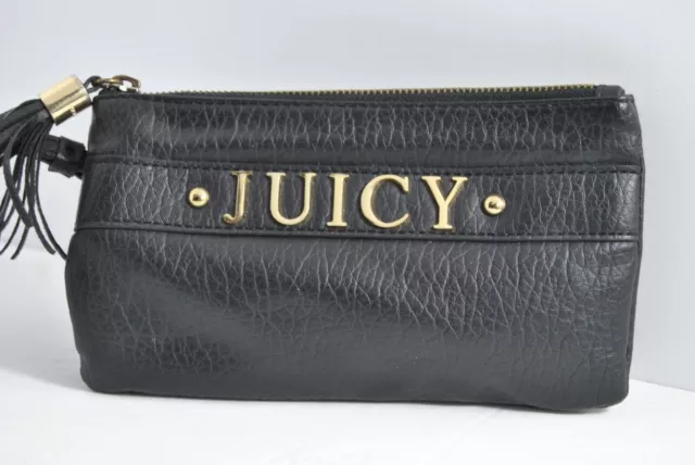 JUICY COUTURE Black Wristlet Clutch Bag Two Zipper Compartments
