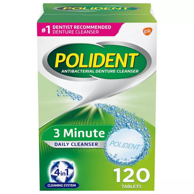 Polident 3-Minute Antibacterial Denture Cleanser - Mint, 3 Minute Whitening, 120