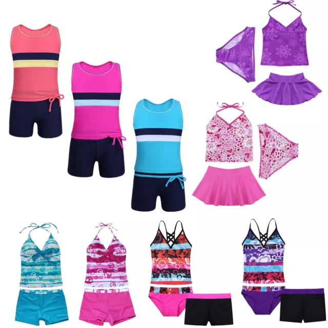 Baby Girls Kids Tankini Set Swimwear Bikini Swimsuit Swimming Costume Age 2-16Y