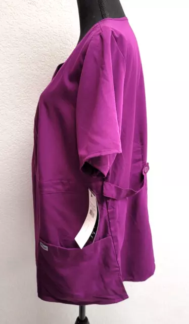 NWT Greys Anatomy Scrub Top (2XL) Purple Pockets Adjustable Side Tabs Mock Wrap 2