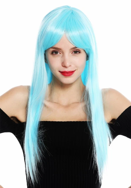 Perruque Carnaval Halloween WIG ME UP - Carré Long Frange Lisse Bleu Clair - Fibre Synthétique
