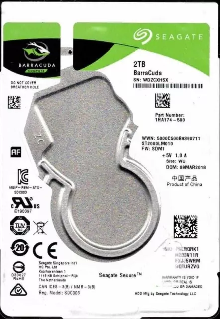 ST2000LM010 P/N: 1RA174-500 F/W: SDM1 Wu Wdz Mar 2018 Seagate 2TB