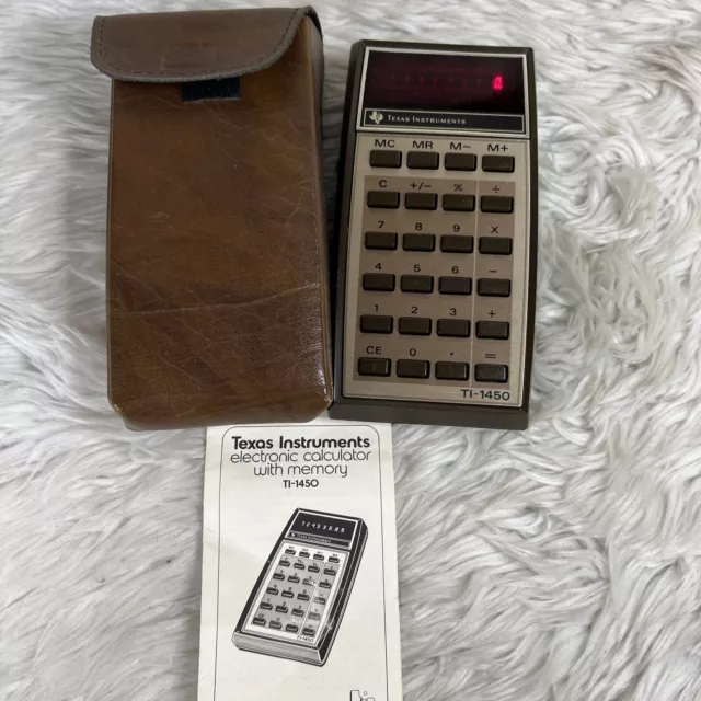 Vintage Texas Instrument  TI-1450 Calculator - Red LED With Case
