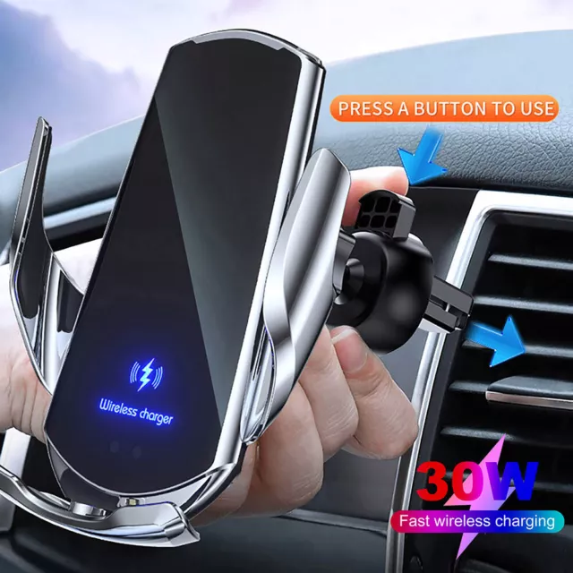 30W  Wireless Car Charger Automatic Clamping Phone Holder For iPhone 14 Pro 13