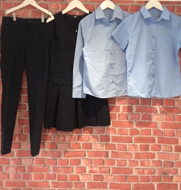 Girls 10-11 Years Navy Blue School Uniform Bundle Pinafore Dress Trousers Shirts
