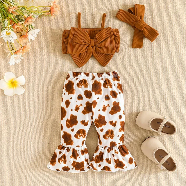 Infant Sleeveless Bowknot Tops Vest Leopard Prints Bell Outf G3C5 Bottoms D1C4