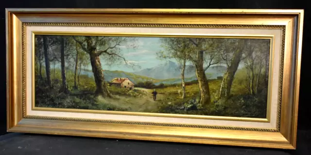 Tableau ancien huile scène animé  Barbizon signé Pascal Jules Georges XIXème