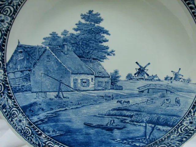 Chargeur de poterie vintage Boch Delft art chalet moulin à vent scène néerlandaise grand bol 2