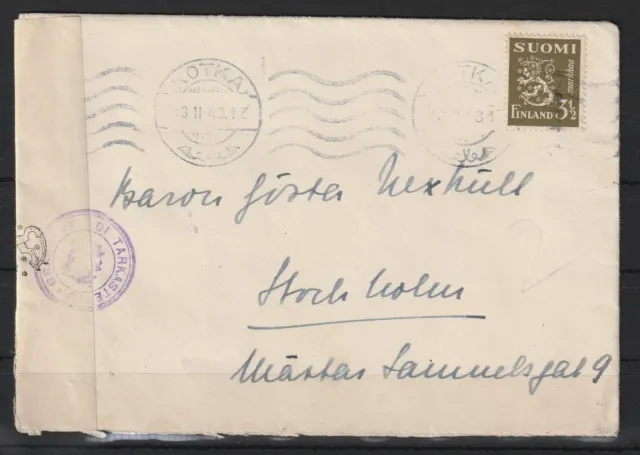 Finnland Brief von Kotka nach Stockholm, Zensur 1943 #1095464