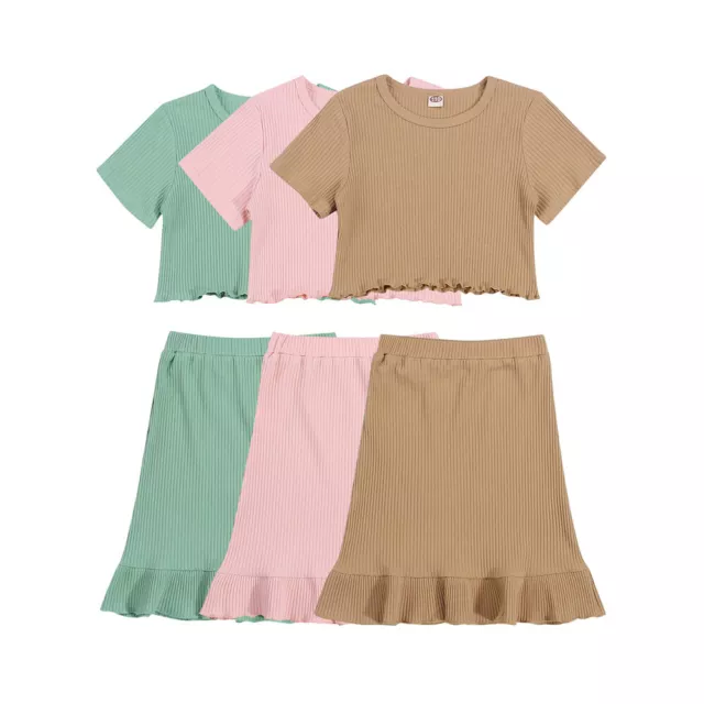 2PCS Toddler Kids Girls T-shirt Tops Skirt Dress Outfits Set Party Clothes Set