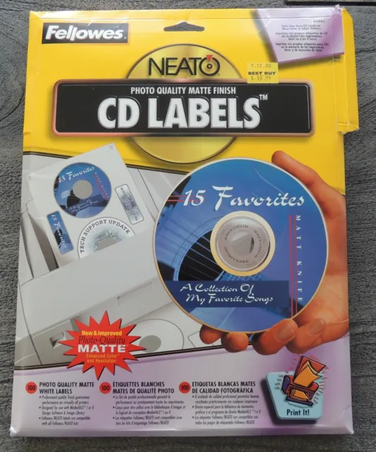 CD DVD 100 Labels Fellowes Neato Photo Quality Matte Peel & Stick 99941 Read