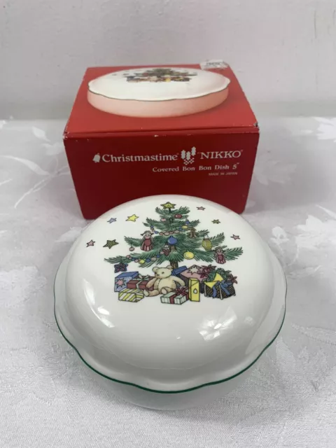 Nikko Christmastime Tree Bon Bon Candy Trinket Dish 5'' Original Box Japan