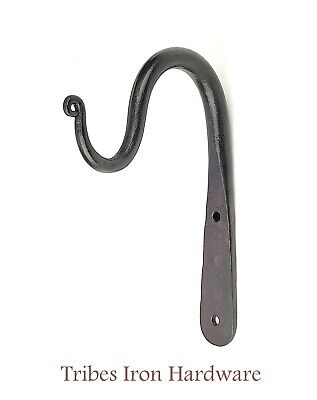 2 Curtain Pole Holders Hand Forged 6" Brackets Hooks for up to 1" Diameter Rod