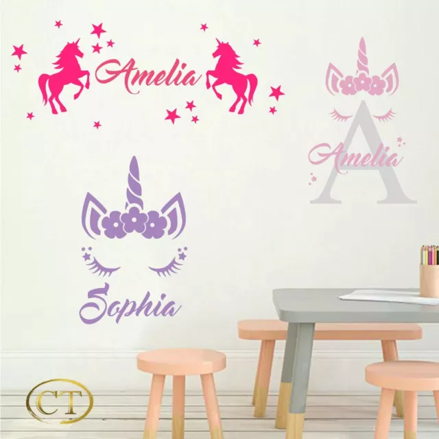 Unicorn Stars & Personalised  Name Wall Art Sticker Letter Kids Childrens Girls