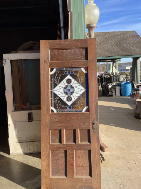 AN 695 antique stained and jeweled Glass entrance door 32 x 83.75 x 1.75. 10