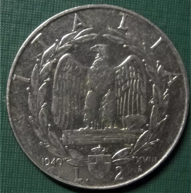 ITALY 1940 Two Lire Dollar Eagle & Fasces Circulated Coin LOW SHIP