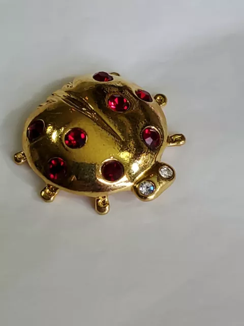 Avon Ladybug Lapel Pin Gold Colored With 8 Faux Rubies