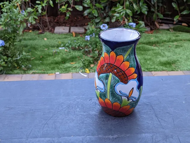 Talavera Vase, Ceramic Mexican Pottery, Handmade Decorative Flower Vase