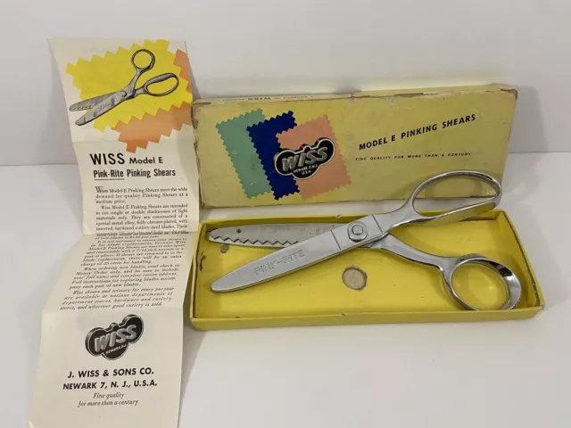 Vintage WISS Model E PInking Shears / Scissors Chrome Plated In Box Made In USA