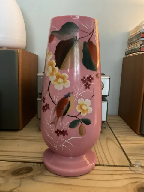 Large Antique Victorian Pink Opaline Bristol Glass Vase English 1850 1880s