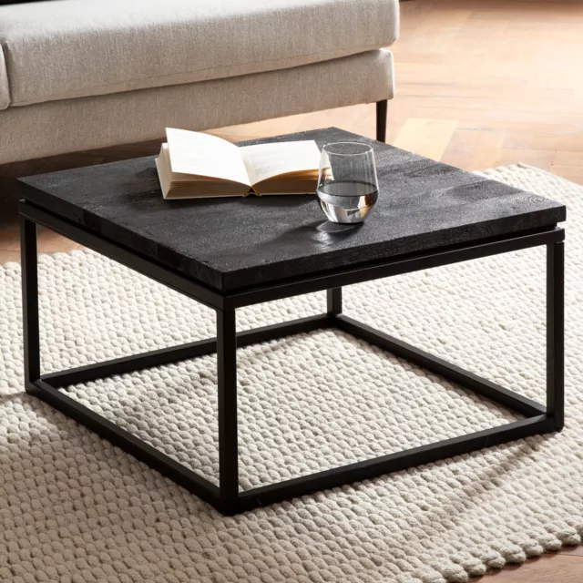 FineBuy Mesa de Centro Madera Maciza Negra Mesita Auxiliar Café Salón Moderna