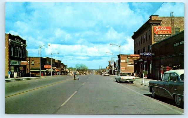 NEWBERRY, MI Michigan ~ STREET SCENE Falls Hotel 1964 Cars Luce County Postcard
