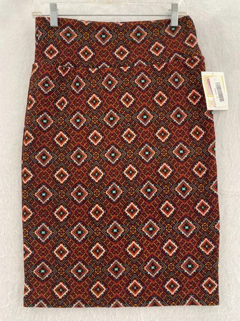 NWT Lularoe Cassie Pencil Skirt Women Small Burnt Orange Diamond Texture Stretch