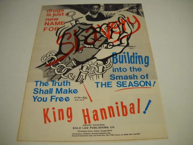 KING HANNIBAL Drugs Just Another Word For Slavery original 1973 Promo Poster Ad