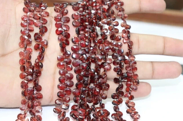 Genuine A++ Mozambique Garnet Faceted Pear Gemstone Beads 8" Strand For Jewelry