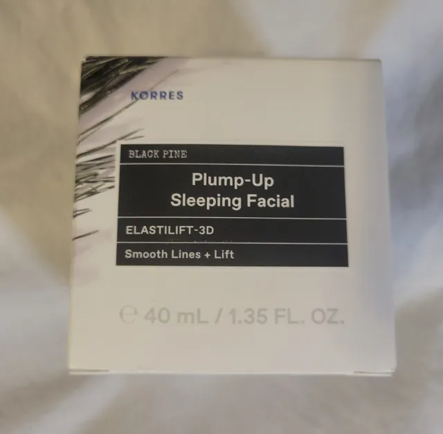 Elastilift facial para dormir Korres pino negro regordete 3D 1,35 oz, tamaño completo NUEVO