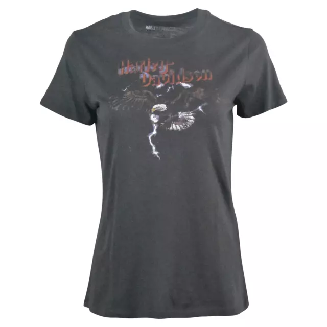 Harley-Davidson Women's T-Shirt Charcoal Grey Wings Short Sleeve (S13)