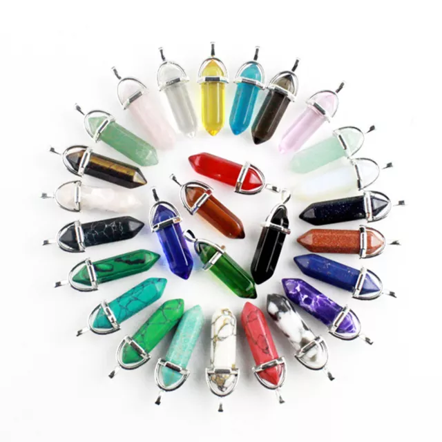 Natural Quartz Crystal Healing Point Chakra Cut Gemstone Pendant Reiki Necklace