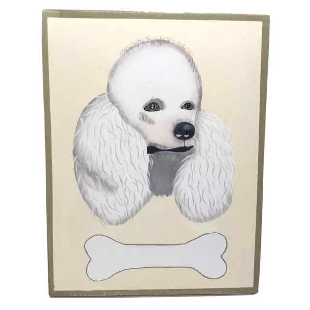 WHITE POODLE Dog Sign Wood Wall Hanging Plaque Puppy Bone Home Decor 8x6” NEW