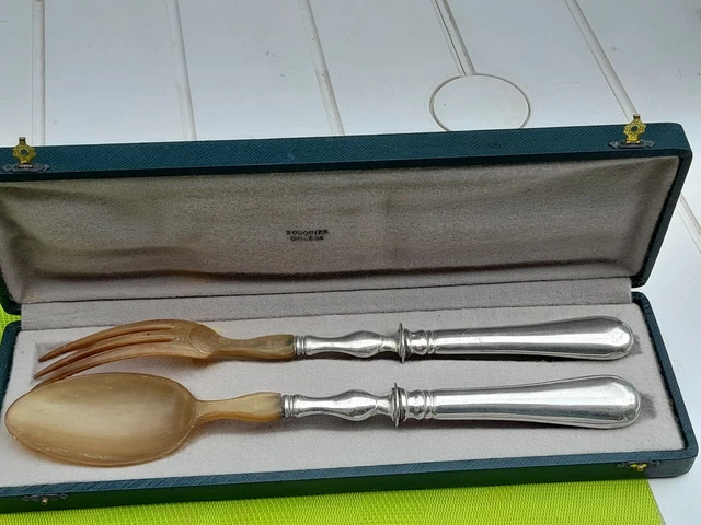 Ensemble Couverts à Salade Anciens En Corne – Coffret D'origine – Époque 1920-1949