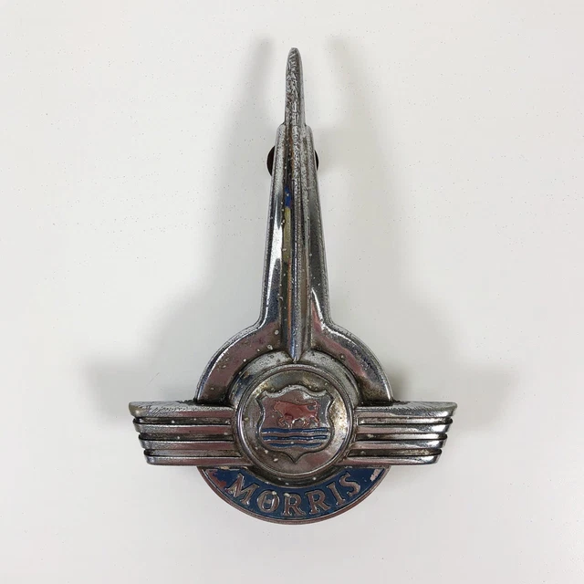 Vintage Chrome Morris Minor Bonnet Badge with Original Fittings