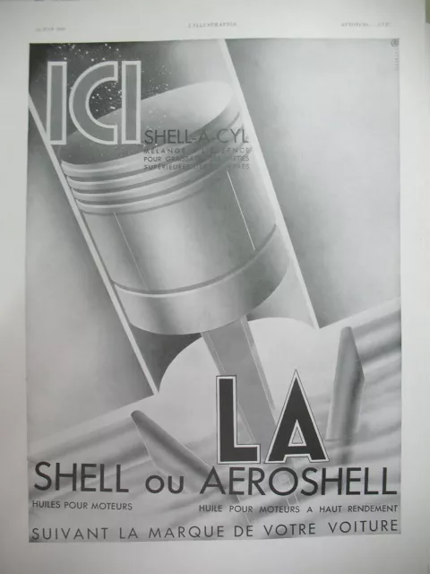 Publicite De Presse Shell Ou Aeroshell Huile Moteurs Graissage Cylindres Ad 1933