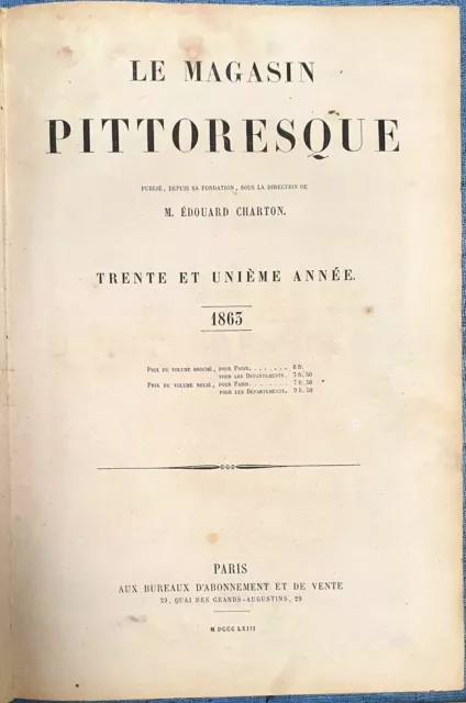 1863 Le Magasin Pittoresque Revista ilustrada francesa Libro antiguo