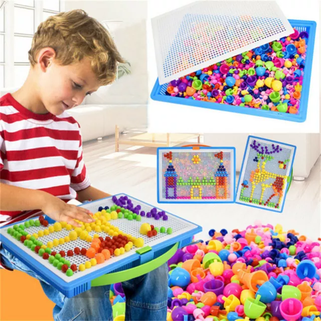 Children Kids Puzzle Peg Board 592 Pegs Mosaic Puzzle Toy Block Peg Set Gift DIY