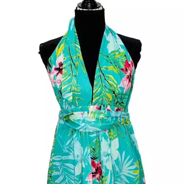 NWT New York & Company Green Halter Maxi Dress Tropical Print Size XL $90 3
