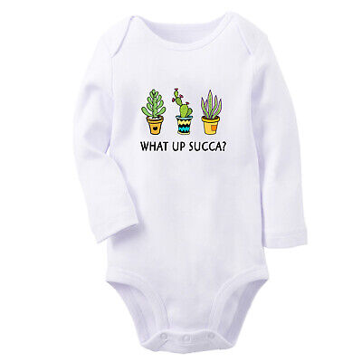 What Up Succa Cactus Funny Baby Bodysuits Newborn Rompers Infant Long Jumpsuits