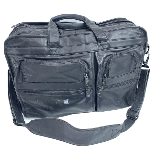 Vintage Tumi Executive Leather Laptop Briefcase Black Messenger Bag Expandable