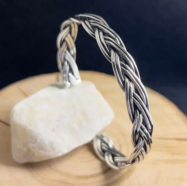 Sterling Silver Hand Braided Cuff Bracelet, Handmade Celtic Mens Silver Bracelet